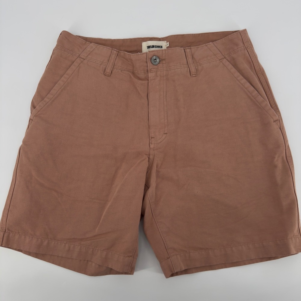 Taylor Stitch Mens 31 Morse Shorts Rosewood Pink Organic Cotton Linen 2302MSDAS
